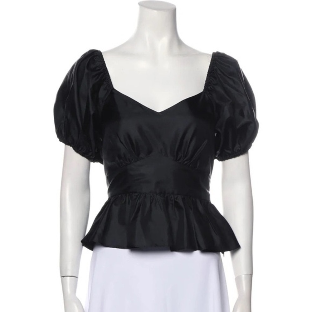 LoveShackFancy Black Puff Sleeve Blouse